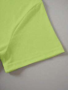 Camiseta de manga corta de cuello redondo de unicolor para uso diario casual de mujer - Verde 4 - Ver 3