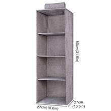 Bolsa de Almacenamiento Colgante de Lino y Algodón, Organizador de Armario Estilo Cajón, Caja Organizadora de Ropa, Estante de Almacenamiento Colgante Plegable - Beige de 3 capas - Ver 11