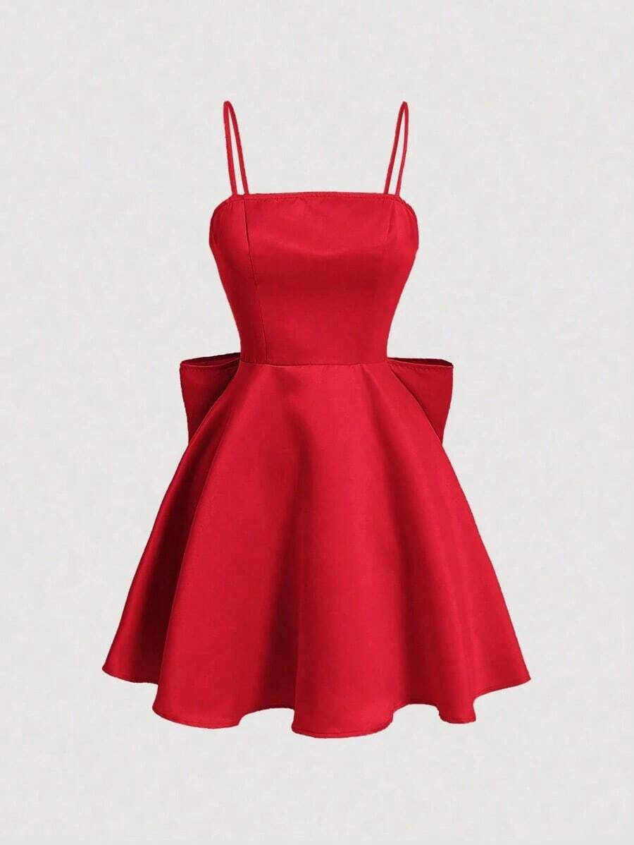 Vestido de tirantes elegante de unicolor y simple para uso diario de mujer - Burdeos - Ver 1