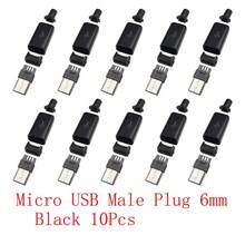 10 Uds.Conectores USB tipo C/Micro/USB 2,0 tipo A adaptador de montaje macho hembra DIY reparación de soldadura enchufe de carga de datos - Micro negro de 6 mm - Ver 3
