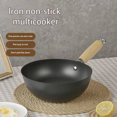 1 pieza Mini sartén antiadherente compacta de 8.66 pulgadas con fondo plano tradicional chino, con superficie duradera sin recubrimiento, perfecta para estufas de gas y cocinas, es un utensilio de cocina básico para uso diario