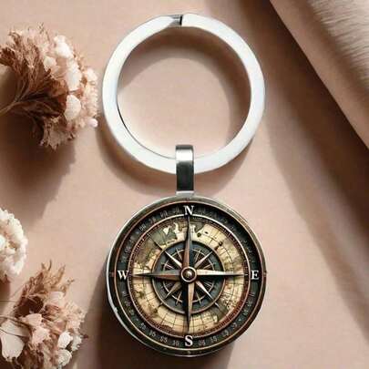 1pc Vintage Compass Keychain - Alloy Antique Map Design, Packaging Decor And Car Pendant, Anniversary Christmas Halloween Thanksgiving Gift, Retro Style Auto Accessories, Cute Gothic Y2K For School Gifts For Mother, Father, Graduation, And Teacher