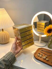 1pc 5/1 Layer Printed Acrylic Jewelry Box, Multi-Layer High Capacity Drawer Style Jewelry Organizer Box, Transparent & Dustproof - Multicolor - View 2