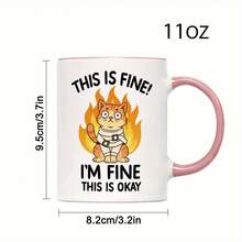 1pc Funny Firefighter Cat Mug - "This Is Fine I'm Fine" Sarcastic Coffee Cup With Flaming Firefighter Design, 11oz White Ceramic Cup With Black Handle & Rim, Humorous Gift For Adults, Office, Home, Or Birthday - Funny Desk Decor For Firefighters & Cat Lovers - Durable Ceramic Cup For Coffee, Tea, Hot Drinks - Playful Firefighter Cat Patterns, Unique Artistic Illustration, Perfect For Friends & Family, Multicolor Drinkware, Home Kitchenware, Highquality Print, Sturdy Construction, Im - Hồng - Xem 2