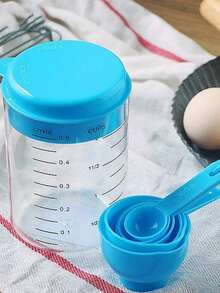 1 Set Kunststoff Messbecher und Messlöffel mit Markierungen, geeignet zum Messen von Kaffee, Küchenzubehör, Milchtee-Shop, Küchengeräte-Kombination - Verschiedenfarbig - Übersicht 9
