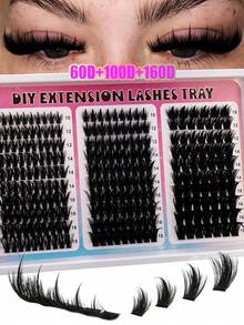 300D/200D/160D/100D/60D Spiky Cluster Eyelash Extension, 180pcs/260pcs Thick Spiky Realistic False Eyelashes 10-18mm Super Fluffy D-Curl Unique Spiky Cluster Fairy Lashes DIY Home Use - D - 查看 1
