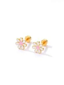 1 Đôi bông tai hình hoa xinh xắn, kiểu vặn vít, mạ vàng 18K chất lượng cao, độ dày 0.03μm. - Nhiều màu - Xem 1