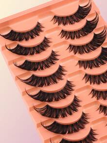 10 Pairs 5D Thick False Eyelashes, Fox Eye Lashes, Curly Fluffy Cat Eye Lashes, Transparent Band, Fluffy Lightweight 3D Faux Mink Lashes, Soft Strip Lashes, Suitable For Cosplay, Eyelashes, False Eyelashes - Black - View 4