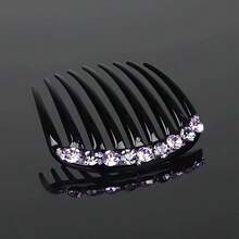 1pc Premium Crystal Rhinestone 9-Tooth Hair Comb, Bangs Hair Clip, Hair Accessory,Travel,Birthday - Purple - View 5