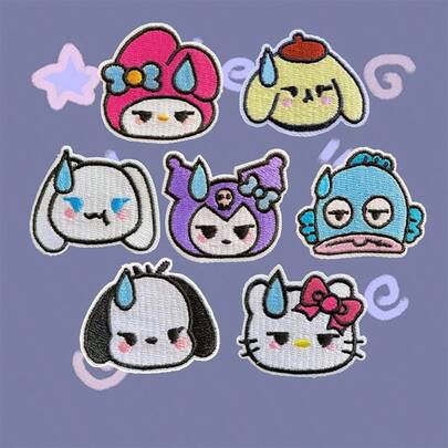 7件套卡通刺绣布贴，猫咪刺绣布贴，兔子布贴，大耳朵狗布贴