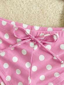 Nuevo conjunto de bikini con estampado de lunares sexy, espalda descubierta y lazo, con tirantes de espagueti para playa y piscina en vacaciones - Rosa - Ver 5