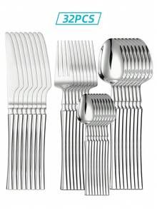 Vintage Stainless Steel Cutlery Set, 4/24/32Pcs Retro Tableware For Home Kitchen Wedding Holiday Gift - Silver - View 8