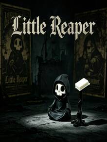 Figura del Segador Gótico de 6,8 cm, Segador Lindo Leyendo Decoración de Escritorio, Material PLA Negro y Blanco, Regalo Único Ideal para Amantes de los Libros en Halloween - Multicolor - Ver 2