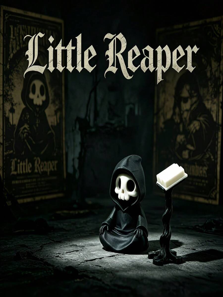Figura del Segador Gótico de 6,8 cm, Segador Lindo Leyendo Decoración de Escritorio, Material PLA Negro y Blanco, Regalo Único Ideal para Amantes de los Libros en Halloween