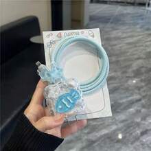TPU Charging Cable Protector Set, With Blue Fish Design And Cable Organizer - Decorative Transparent Anti-Breaking Protector Accessories (Batteries Not Included) - Multicolor - View 3