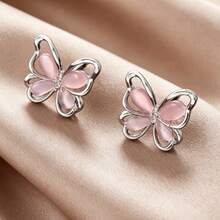 1 par de pendientes de mariposa, dulces y lindos, minimalistas y de lujo, versátiles, adecuados para uso casual de primavera/verano, bodas y fiestas - Rosa Pálido - Ver 2
