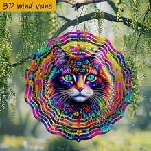 1个3D彩色花卉图案旋转装饰品，10英寸*10英寸，带旋转挂钩，360° DIY创意风车，风力驱动旋转，安装简便，适合作为圣诞节、万圣节和其他节日礼物（不含吊坠），款式随机。 - A - 查看 4
