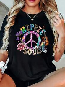 Camiseta de Mujer% Algodón, Talla, Elegante para el Día de San Valentín, Camiseta Casual de Cuello Redondo para Mujer de Talla con Estampado de Personajes de Dibujos Animados, Manga Corta, Tela con Ligera Elasticidad, Ligera, Transpirable, Éxito de  de Verano - Negro - Ver 1