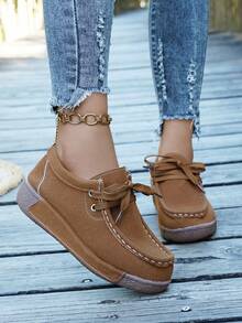 Women's Slip-On Loafer Shoes, Round Toe Mokassin Boat Shoes, Flat-Bottom Casual Walking Shoes, Suitable For Daily, Office, And Semi-Formal Occasions. - 棕色 - 查看 5