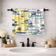 2/4/6pcs Set, Dish Towels With Sailboat & Palm Tree Prints, Super Absorbent Microfiber Modern Dish Cloths, Cooking & Baking Tea Towels, Cleaning Rags, Hand Towels, Highly Absorbent & Soft, Kitchen Decor, Gifts For Neighbors, Mothers, Birthdays, Housewarming For Friends, Kitchen Essentials, Daily Necessities - Multicolor - View 3