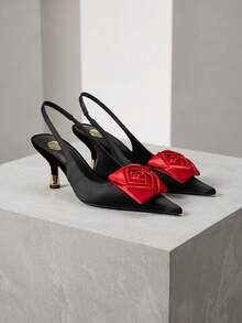 Sexy Fashion Rose Sports & Commute Sexy Fashion Avant-Garde Fabric Bow High Heel Sandals, Square Floral, Spring/Autumn - Red - View 4