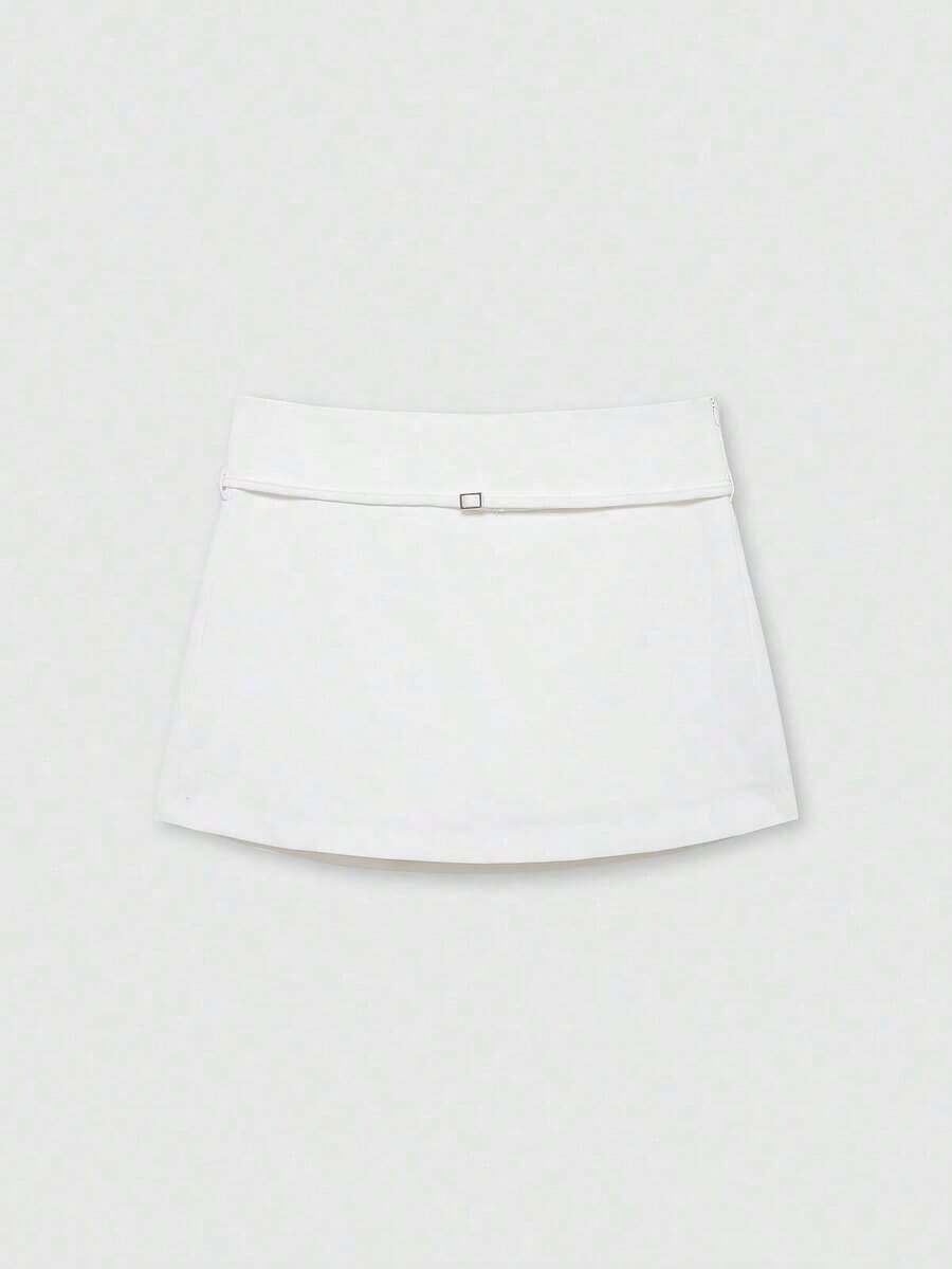 Falda pantalón negra de unicolor minimalista para uso casual, oficina y viajes, con hebilla y cinturón, para verano - Blanco - Ver 1