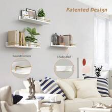 Gold Floating Shelves For Wall Decor Set Of 3, Bathroom Shelves Over Toilet, Modern Display Wall Shelf With Guard Rail For Living Room Bedroom Organizers And Storage - White And Gold - Trắng và Vàng - Xem 5