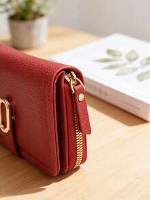 Women's Multi-Functional Zipper Wallet, Retro Style Purse, Large Capacity Women's Wallet With Multiple Card Slots, Zipper Coin Pouch, Mini Clutch, Textured Minimalist Unisex Wallet, Versatile Daily Use - Burgundy - View 8