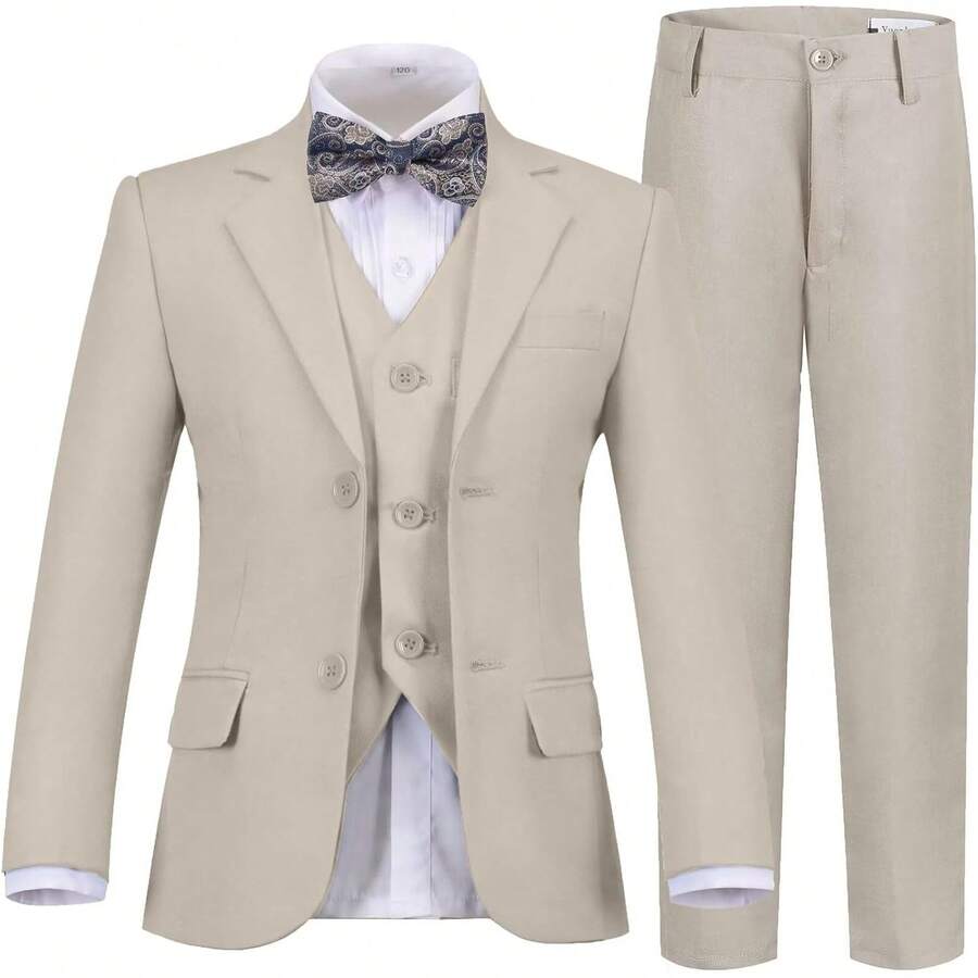Toddler & Teen Boys Slim Fit Tuxedo Suit Set Wedding Ring Bearer Communion Formal Outfit - Rượu sâm panh - 5 chai - Xem 1