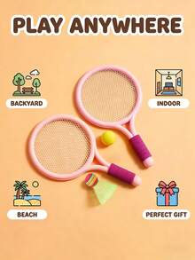 1 Set Kids Badminton & Tennis Racket, Lightweight Anti-Slip EVA Handle, High Elastic Net Soft Edge Design, With Ball & Shuttlecock, Boys Girls Indoor Outdoor Backyard Beach, Multi-Color Interactive Toy Birthday Gift - Multicolor - View 7