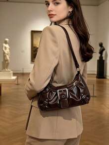 Fashionable Contrast Color Shoulder Bag For Women - Coffee - View 4