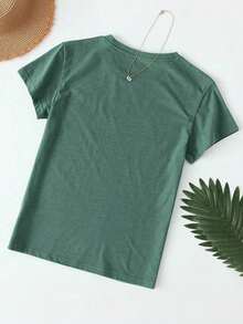 Envío gratis, entrega local enéxico, entrega en 4 días.Camiseta de cuello redondo de color sólido. - Azul cadete 2 - Ver 3