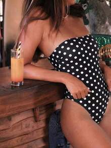 Primavera/Verano Estilo Europeo y Americano Mujeres Lindo Casual Traje de Baño de Una Pieza a Lunares, Adecuado para Playa, Vacaciones, Fiesta - Multicolor 2 - Ver 5