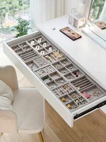 1/3/5pcs Velvet Jewelry Tray, Large Capacity Jewelry Storage Box With Independent Compartments, Stackable Jewelry Display Rack, Suitable For Earrings, Necklaces, Bracelets, Rings, Hair Clips, Headbands, Perfect For Valentine's Day/Back To School Season - Grey - View 2