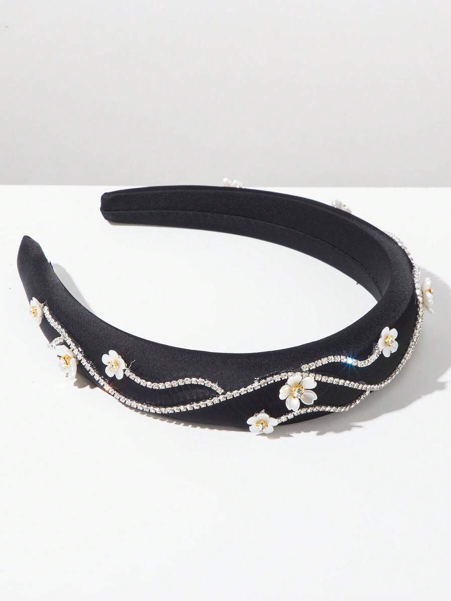Vintage Palace Style Jeweled Headband Hairband - FG146 Black - View 1