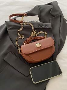 Mini Chain Flap Saddle Bag, Fashionable Business Casual Handbag For Women, Perfect For Office, Business And Work - Brown - View 5