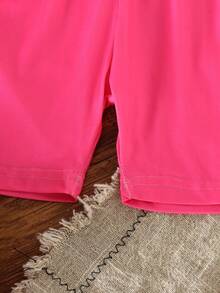 2pcs/Set Cute Cartoon Rabbit Print Short Sleeve T-Shirt And Shorts Set For Girls, Suitable For 4-7 Years Old, Summer Casual Wear - Hot Pink - View 8