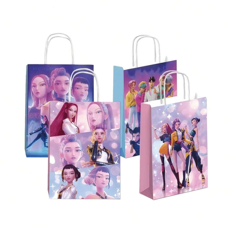 12pcs Assorted Theme Paper Gift Bags, Party Tote Bags, Birthday Decor Bags - Multicolor - View 1
