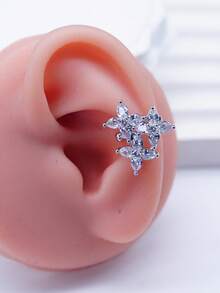 1 pieza Elegante Orejera con Circonita con Forma de Estrella, Diseño de Nicho Elegante, Estilo Elegante para Ir al Trabajo - Plateado - Ver 2
