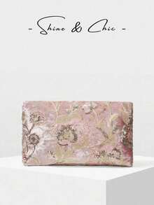 PREMIUM LADIES ELEGANT FLORAL PATTERN BEAD MATERIAL CLUTCH BAG ENVELOPE BAG WITH ARTIFICIAL FEATHER DECORATION,VALENTINES DAY - Pink - View 5