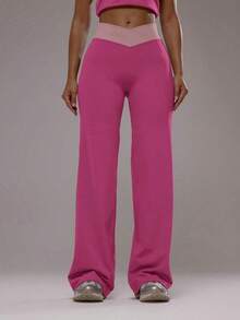 62YU  Sport Pantalones de yoga con cintura cruzada y capas, conjunto deportivo solo para actividad, entrenamiento, gimnasio, pilates, fitness, uso diario casual, cuarzo ahumado, verano, vacaciones - Rosa - Ver 1