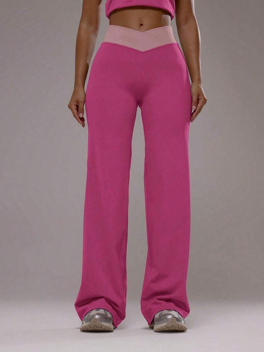 62YU Sport Pantalones de yoga con cintura cruzada y capas, conjunto deportivo solo para actividad, entrenamiento, gimnasio, pilates, fitness, uso diario casual, cuarzo ahumado, verano, vacaciones - Rosa - Ver 1