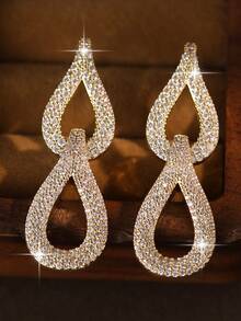jealous young 1 đôi bông tai cưới dài hình biểu tượng vô cực Fantasy Fashion dành cho nữ, đính đá Cubic Zirconia AAA, trang sức kiểu dáng thả mảnh. - Vàng - Xem 4
