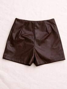 Faux Leather Short Skirt With Eyelet Details, Autumn/Winter, Elegant, Modern, Fashion 2026. - 鏽棕色 - 查看 2