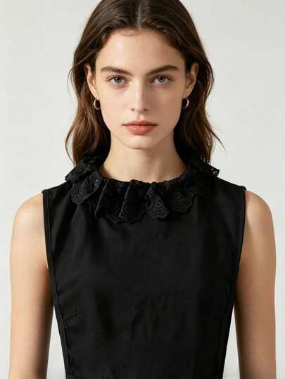  1pc Delicate Lace Collar, Elegant Floral Embroidery Ruffle Trim, White Versatile Detachable Fake Collar, Ideal Accessory For Party, Banquet, And Casual Daily Wear