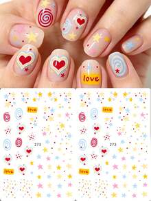 FULL BEAUTY 2pcs/Set Korean Style Mini Dotted Star Stickers, Cute Heart Fingerprint Design Nail Art Decals, Summer Nail Decorations - Multicolor - View 1