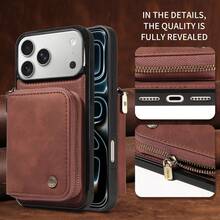 Wallet Zipper Card Holder Phone Case, RFID Blocking & Shockproof Protective Leather Cover With Stand Function, Compatible With IPhone 17Pro Max, 17Pro, 17Air, 17, 15, 16 ProMax, 14 Pro, 13, 12, 11, - Brown - View 3