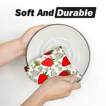 2/4/6pcs Set, Dish Towels, Strawberry Pattern Printed Super Absorbent Microfiber Cloths, Modern Kitchen Towels For Cooking And Baking, Dish Cloths, Cleaning Rags, Hand Towels, Tea Towels, Ultra Soft And Highly Absorbent, Kitchen Decor, Gifts For Neighbors, Mothers, Birthdays, Housewarming For Friends, Kitchen Essentials, Daily Necessities - Multicolor - View 10