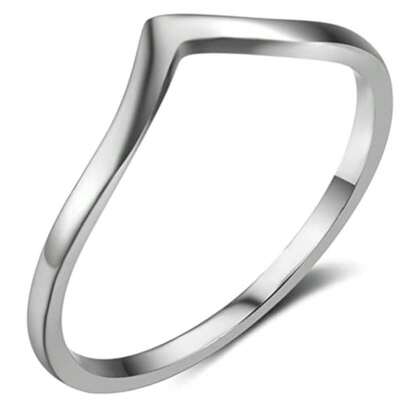CCBFY Stainless Steel V Shaped Wedding Band Engagement Promise Ring For Women Pointed  Classical Simple Plain Statement Ring