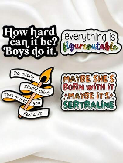4 Styles Inspirational Text Brooch, Zinc Alloy Enamel Pin, Unique Slogan Badge For Backpack, Clothes, Hat Decoration, Student Daily Outfit, Creative Gift For Friends